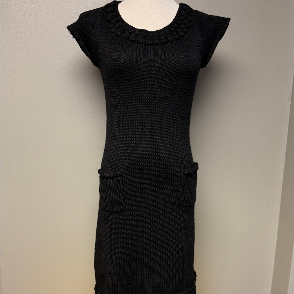 Viola Black Knit Wool Blend Dress with Pockets Size S